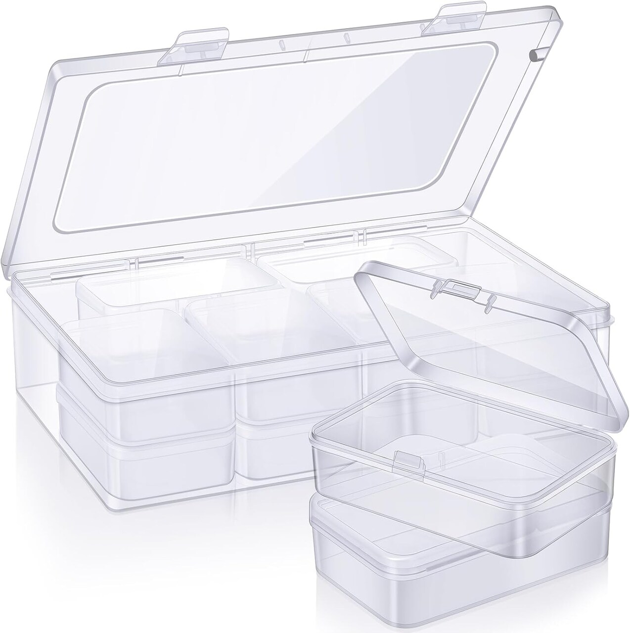 12-Pack Small Clear Plastic Bead Storage Containers – Transparent Boxes with Hinged Lids for Jewelry, Diamonds, Small Items & DIY Craft Accessories (3.35" x 2.17" x 1")